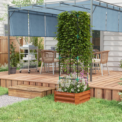 Brown Steel Raised Garden Bed with Trellis for Backyard Gardening