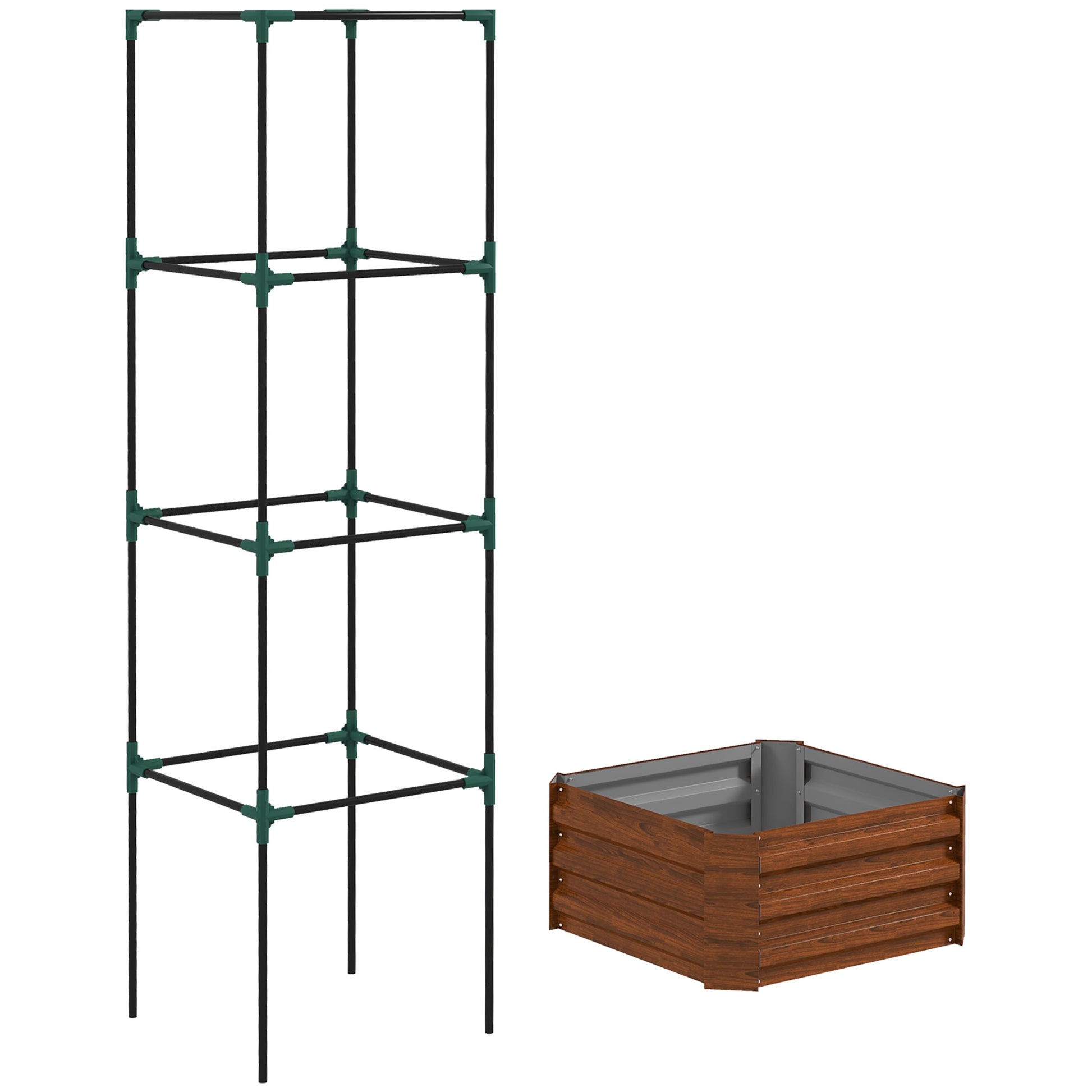 Brown Steel Raised Garden Bed with Trellis for Backyard Gardening