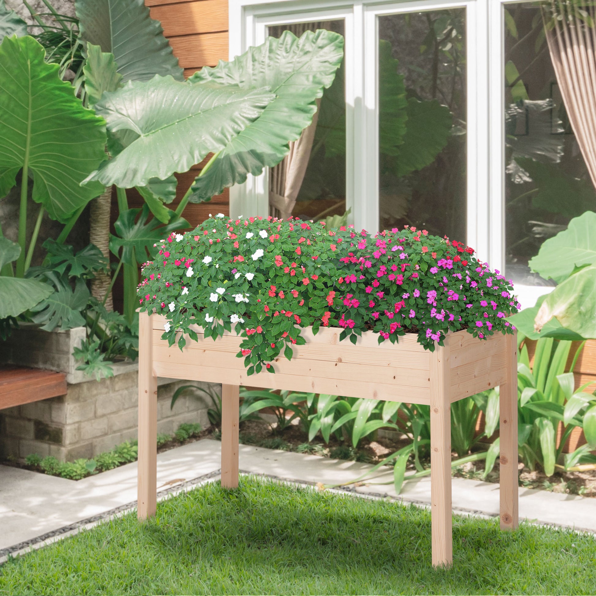 Natural Wood Raised Garden Bed - 48" x 22" Outdoor Planter