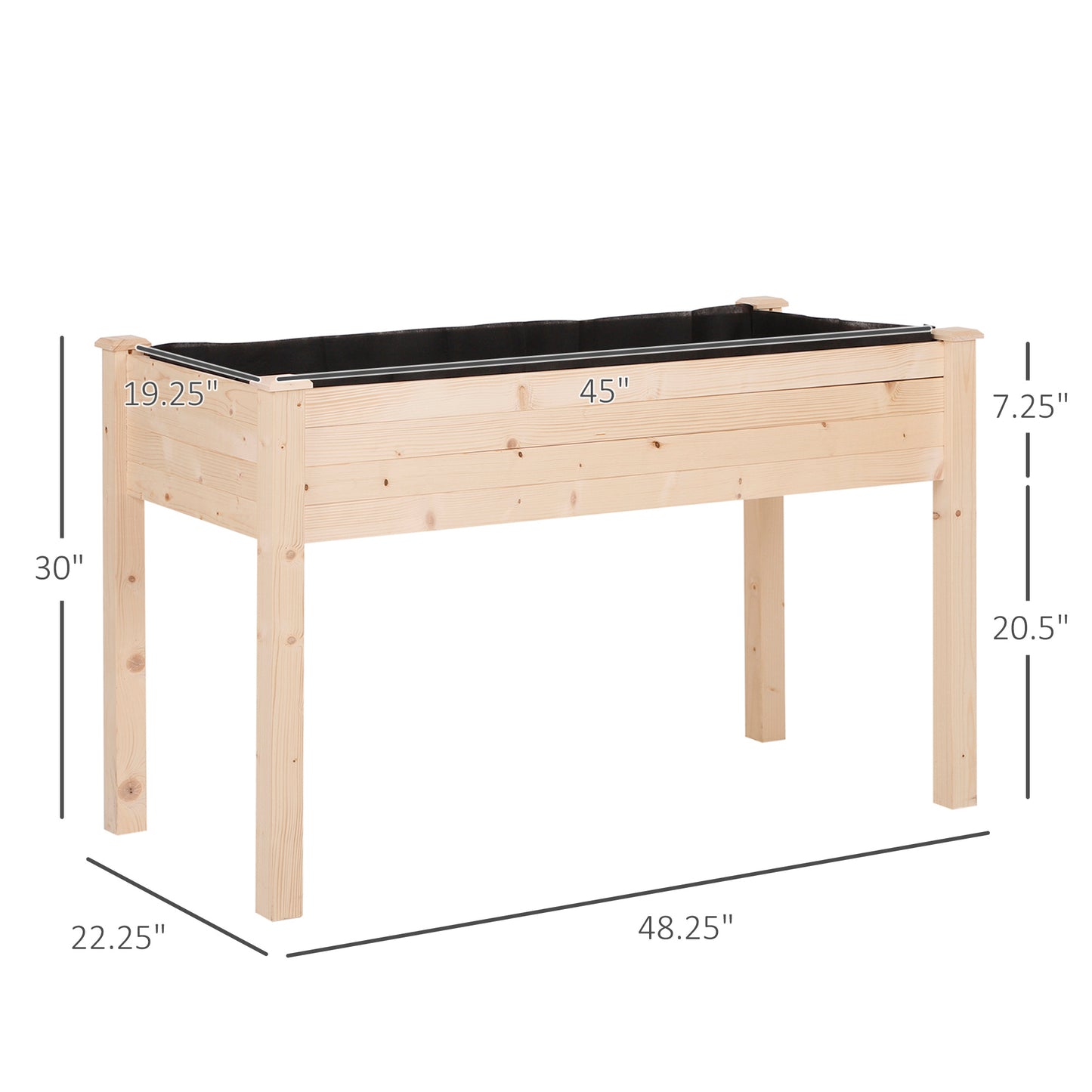 Natural Wood Raised Garden Bed - 48" x 22" Outdoor Planter