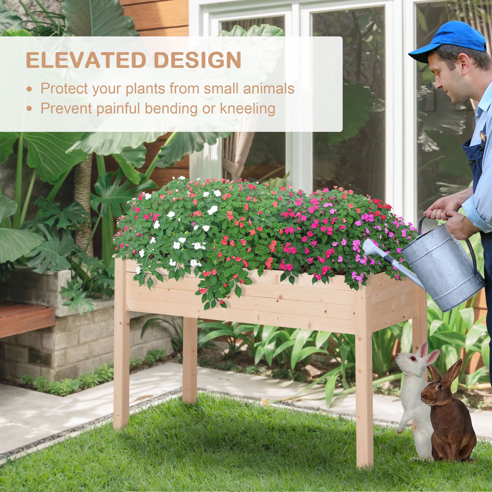 Natural Wood Raised Garden Bed - 48" x 22" Outdoor Planter