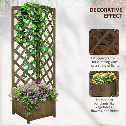Brown Wooden Raised Garden Bed with Trellis - 57" Planter Box