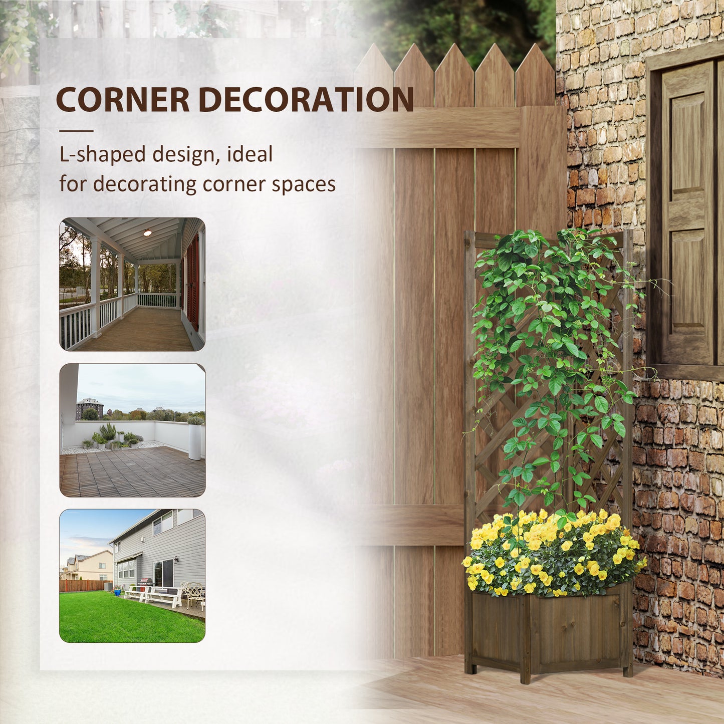 Brown Wooden Raised Garden Bed with Trellis - 57" Planter Box