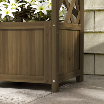 Brown Wooden Raised Garden Bed with Trellis - 57" Planter Box