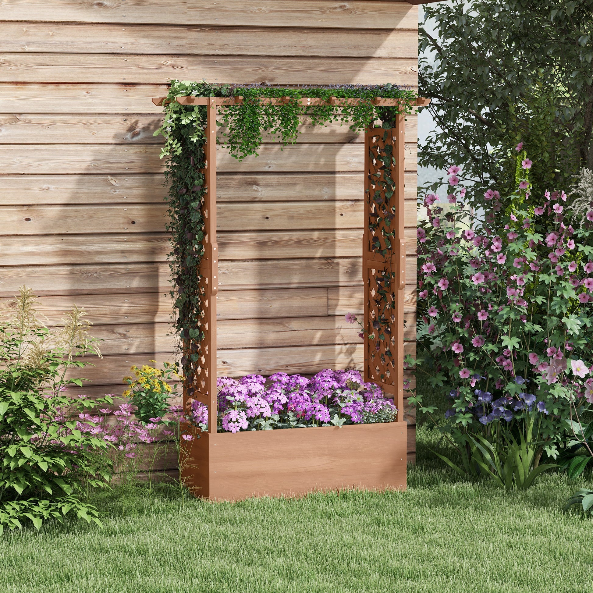 Brown Wood Arch Garden Bed - Vine Climbing Planter
