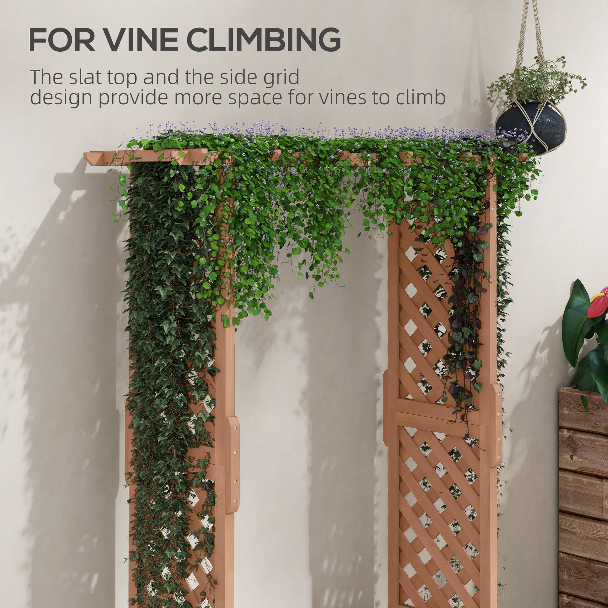 Brown Wood Arch Garden Bed - Vine Climbing Planter