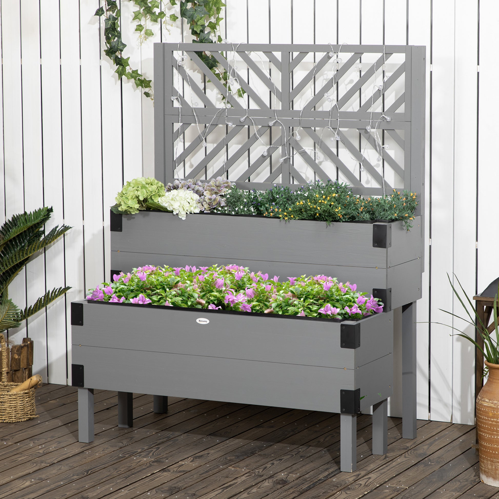 Gray Wooden Raised Garden Bed with Trellis - 42.5"