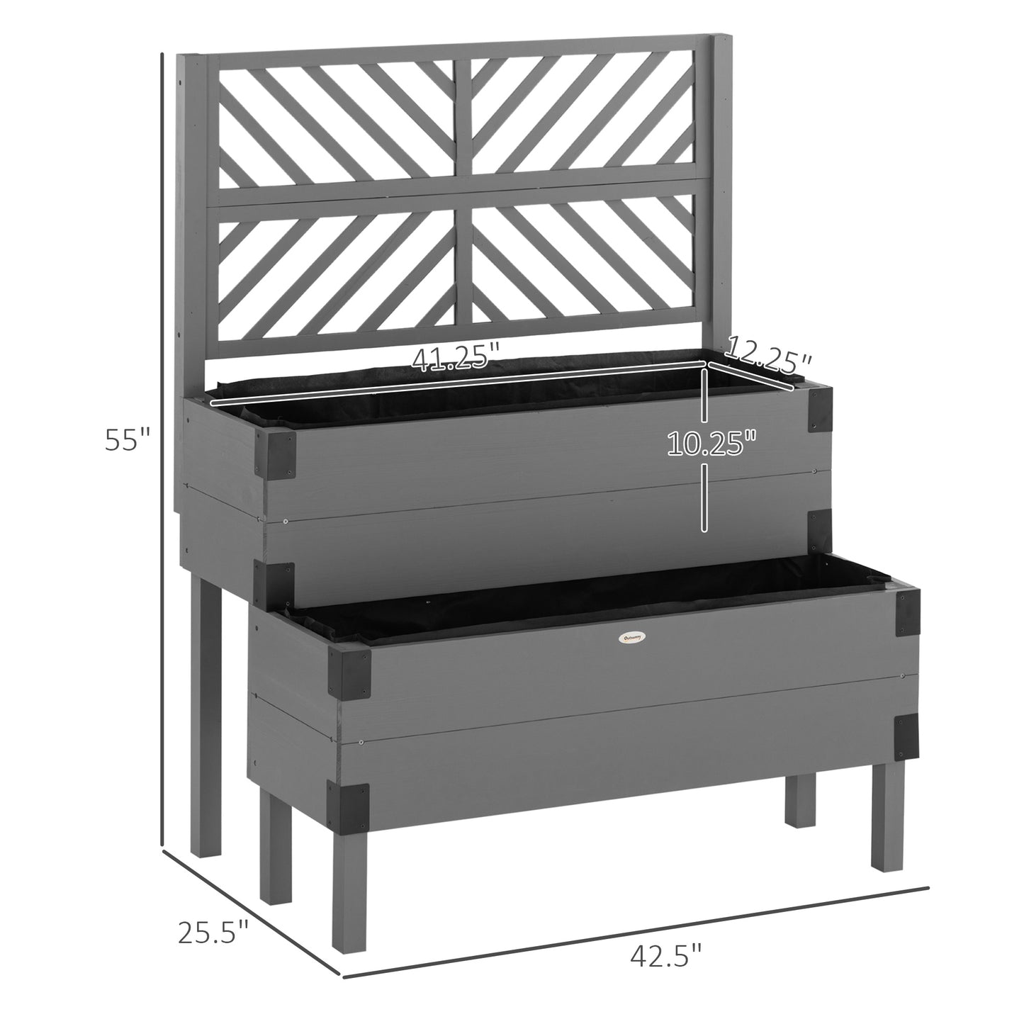 Gray Wooden Raised Garden Bed with Trellis - 42.5"