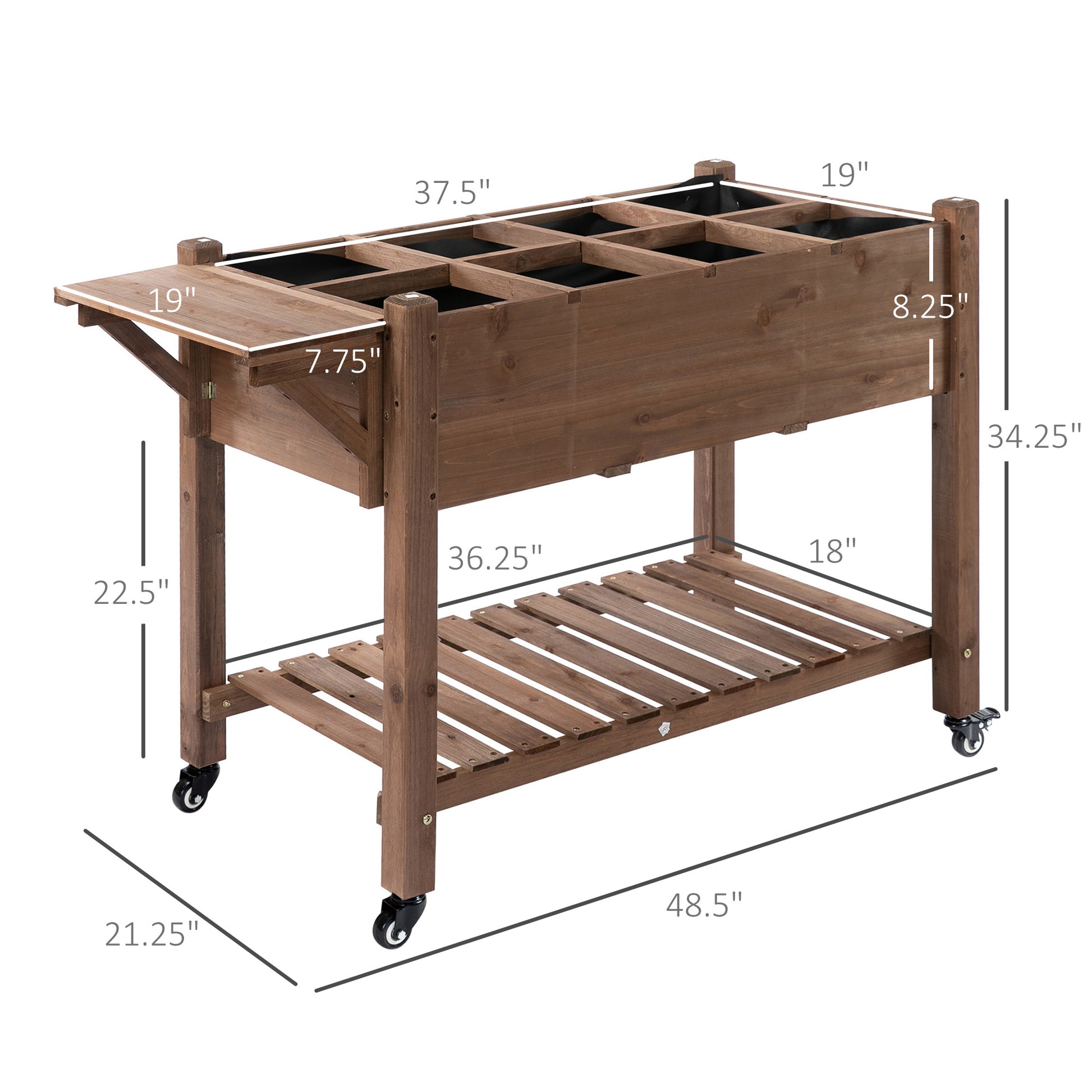 Wooden Raised Garden Bed with Wheels - 48.5" Outdoor Plant Stand