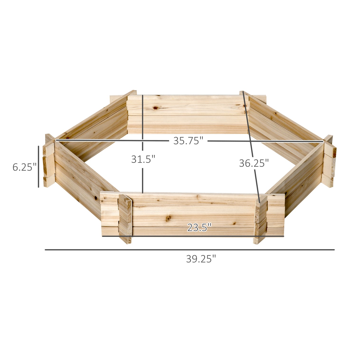 Outsunny Wooden Raised Garden Bed - Hexagon Planter 39x36", Natural Wood