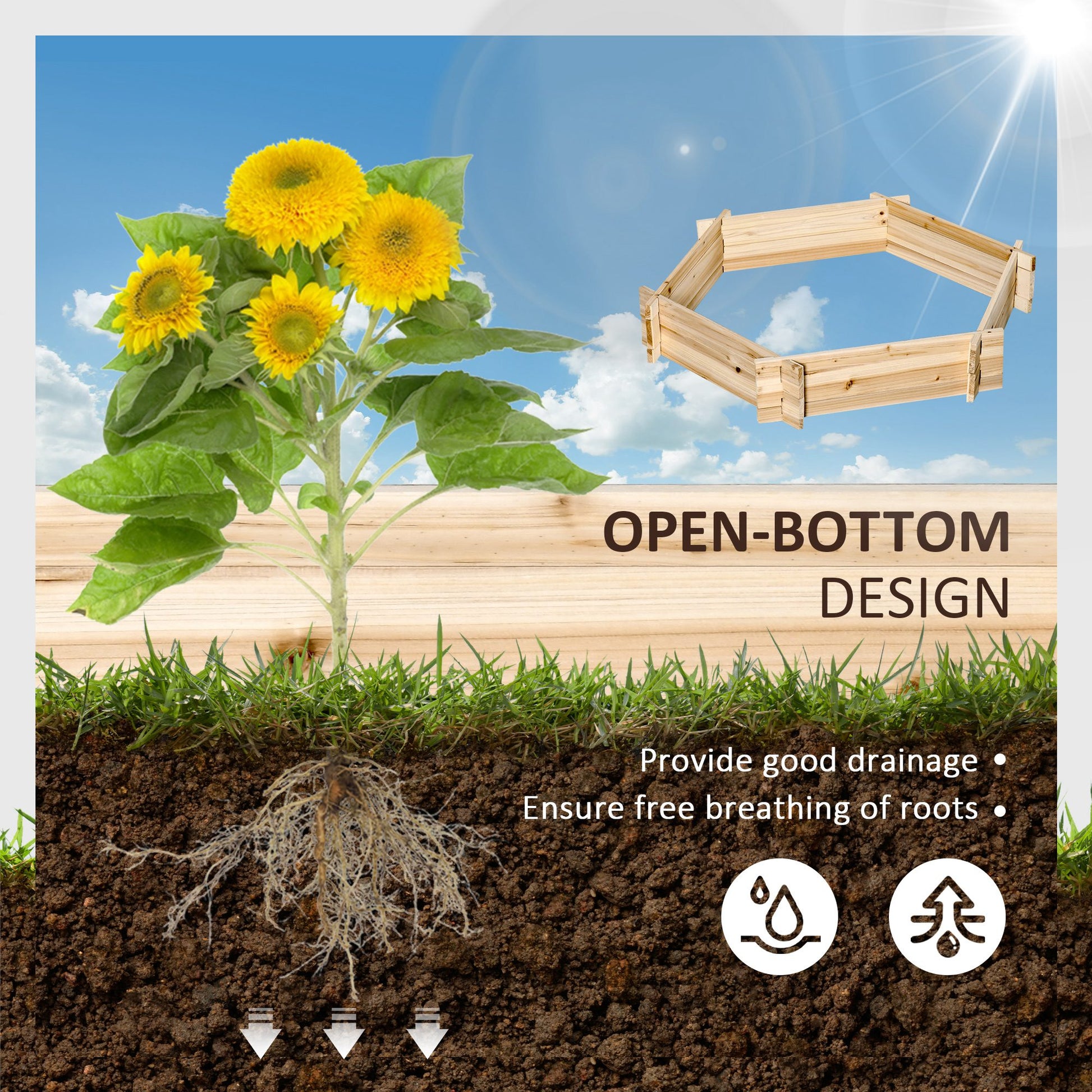 Outsunny Wooden Raised Garden Bed - Hexagon Planter 39x36", Natural Wood