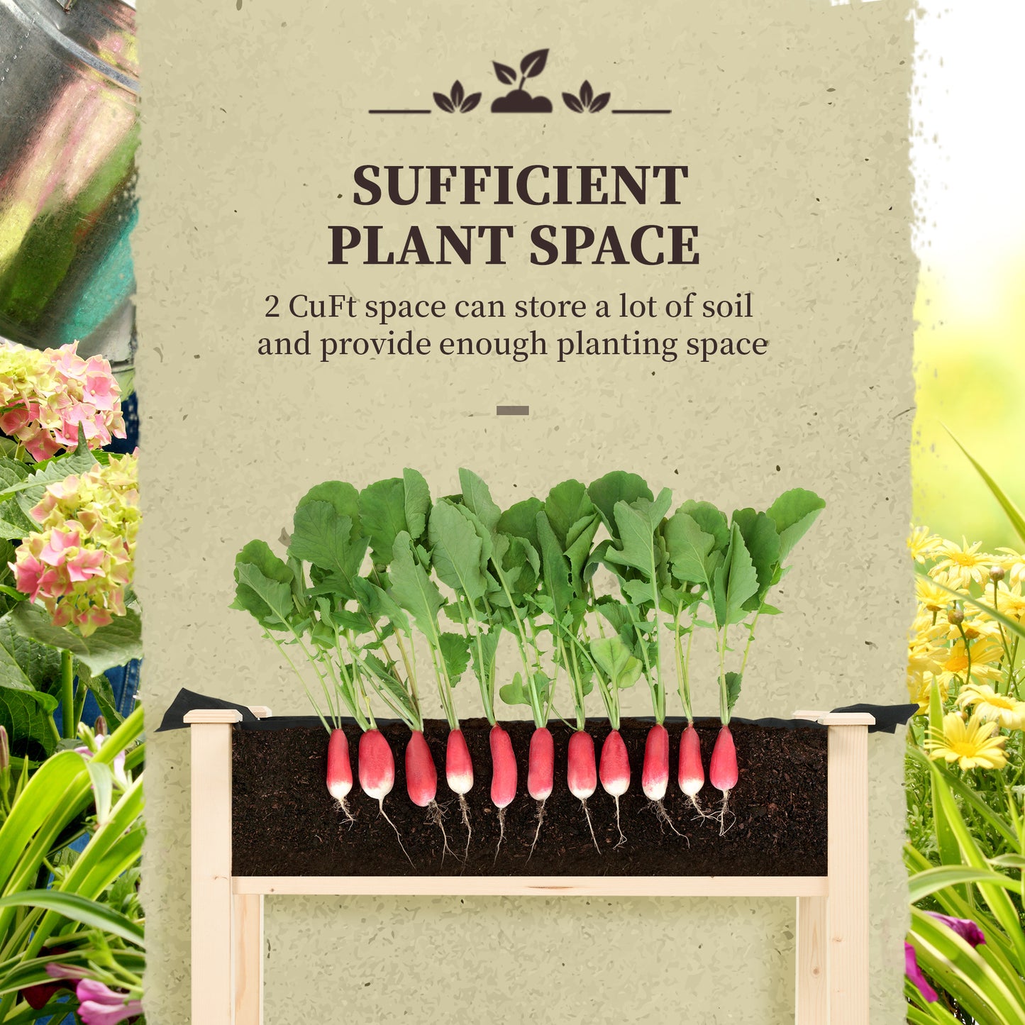 Natural Wood Raised Garden Bed - 34" x 18" Planter Box