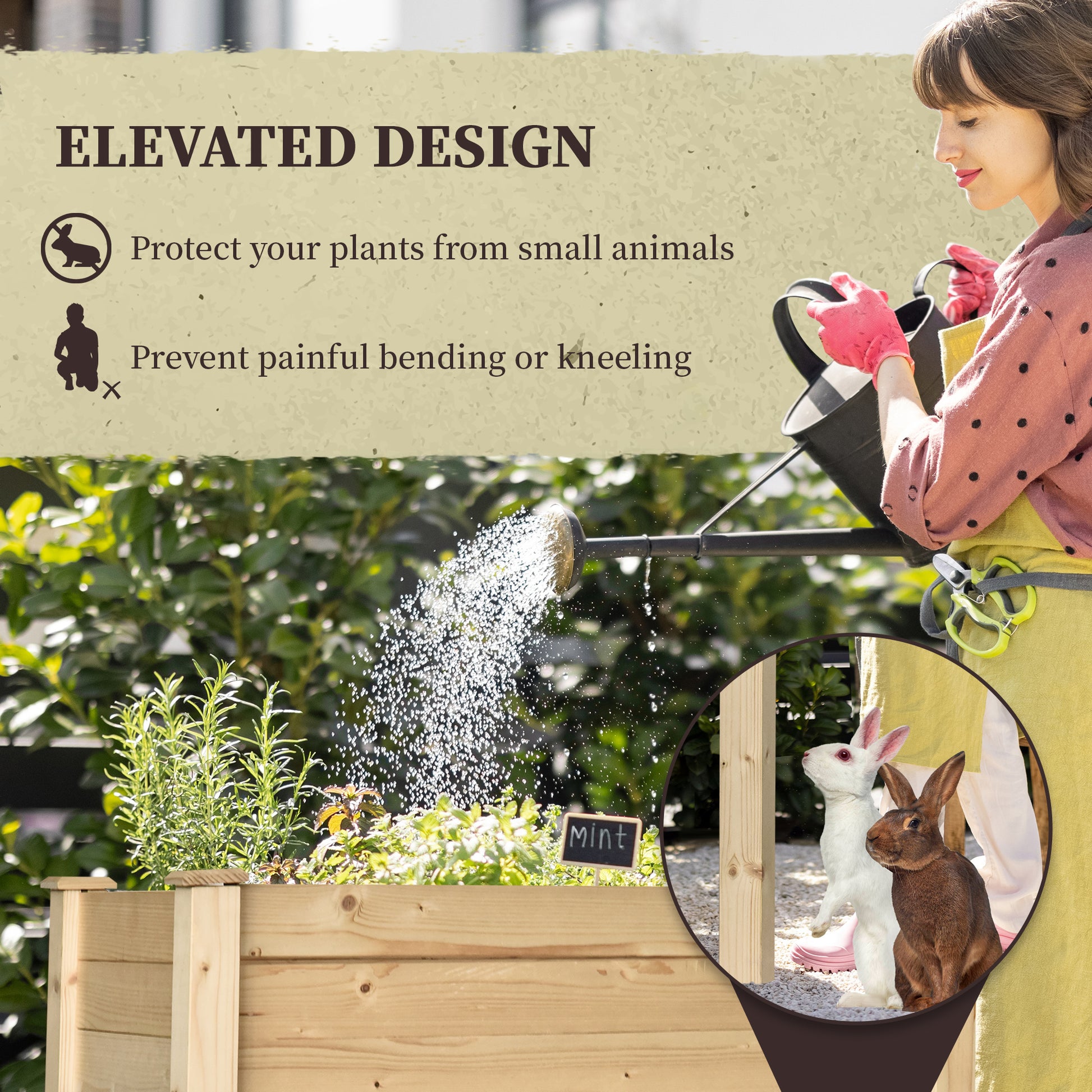Natural Wood Raised Garden Bed - 34" x 18" Planter Box