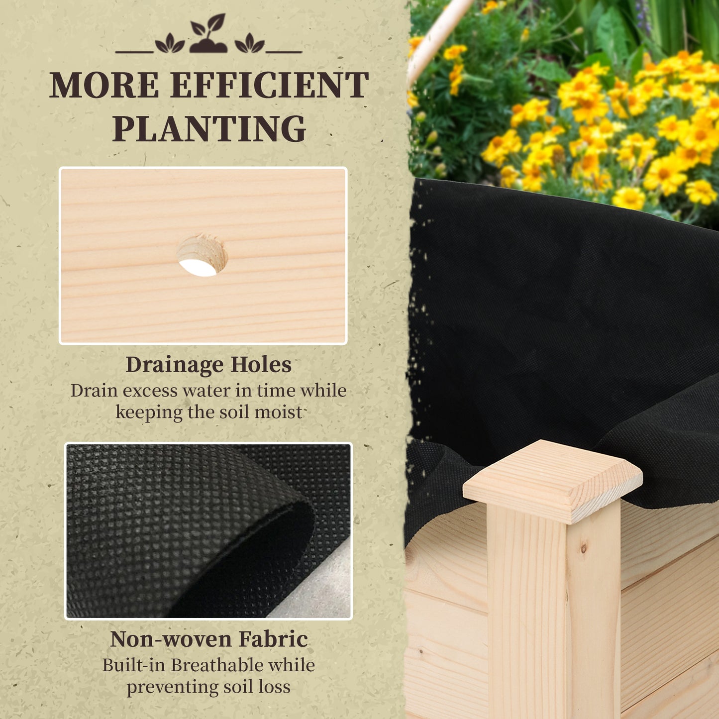 Natural Wood Raised Garden Bed - 34" x 18" Planter Box