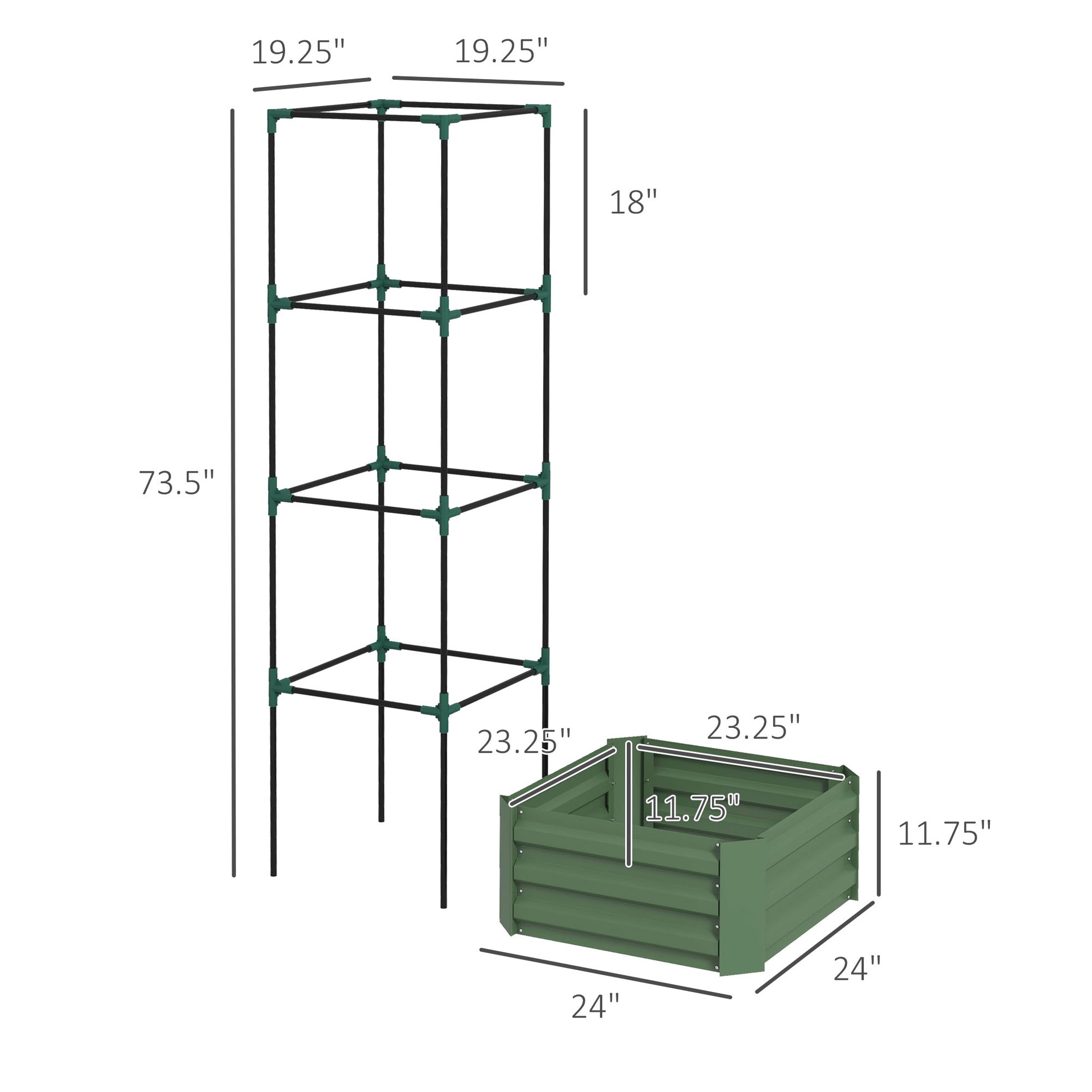 Galvanized Steel Raised Garden Bed with Trellis - 24" x 24"