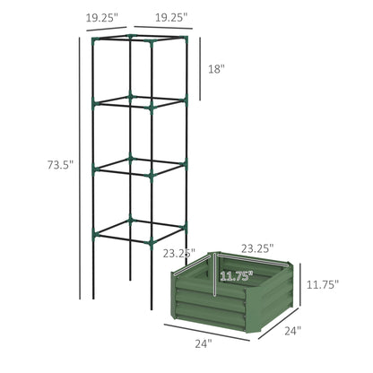 Galvanized Steel Raised Garden Bed with Trellis - 24" x 24"