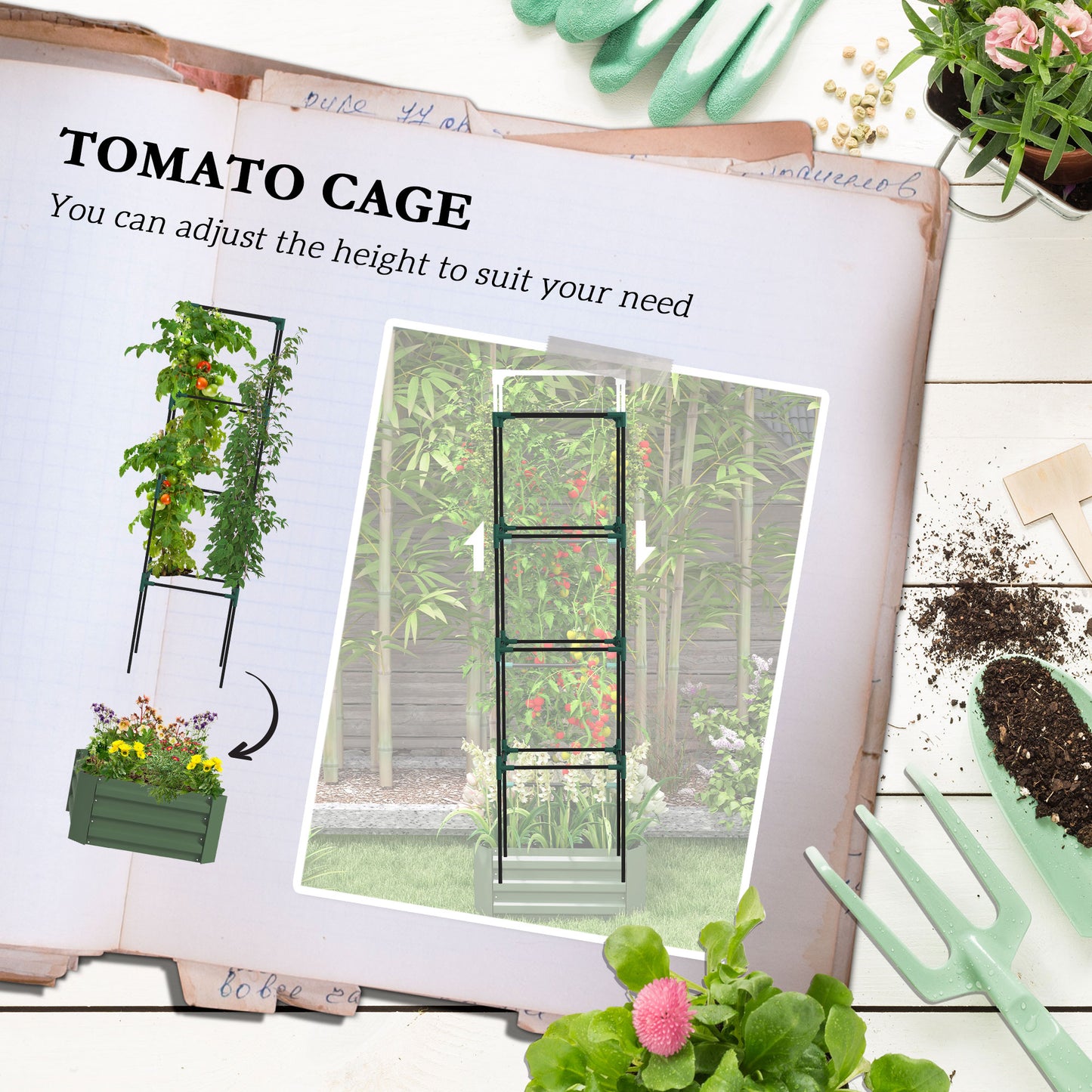 Galvanized Steel Raised Garden Bed with Trellis - 24" x 24"