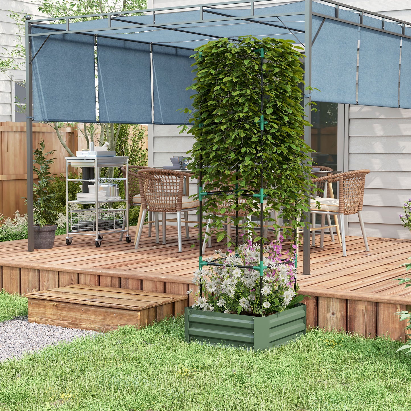 Galvanized Steel Raised Garden Bed with Trellis - 24" x 24"