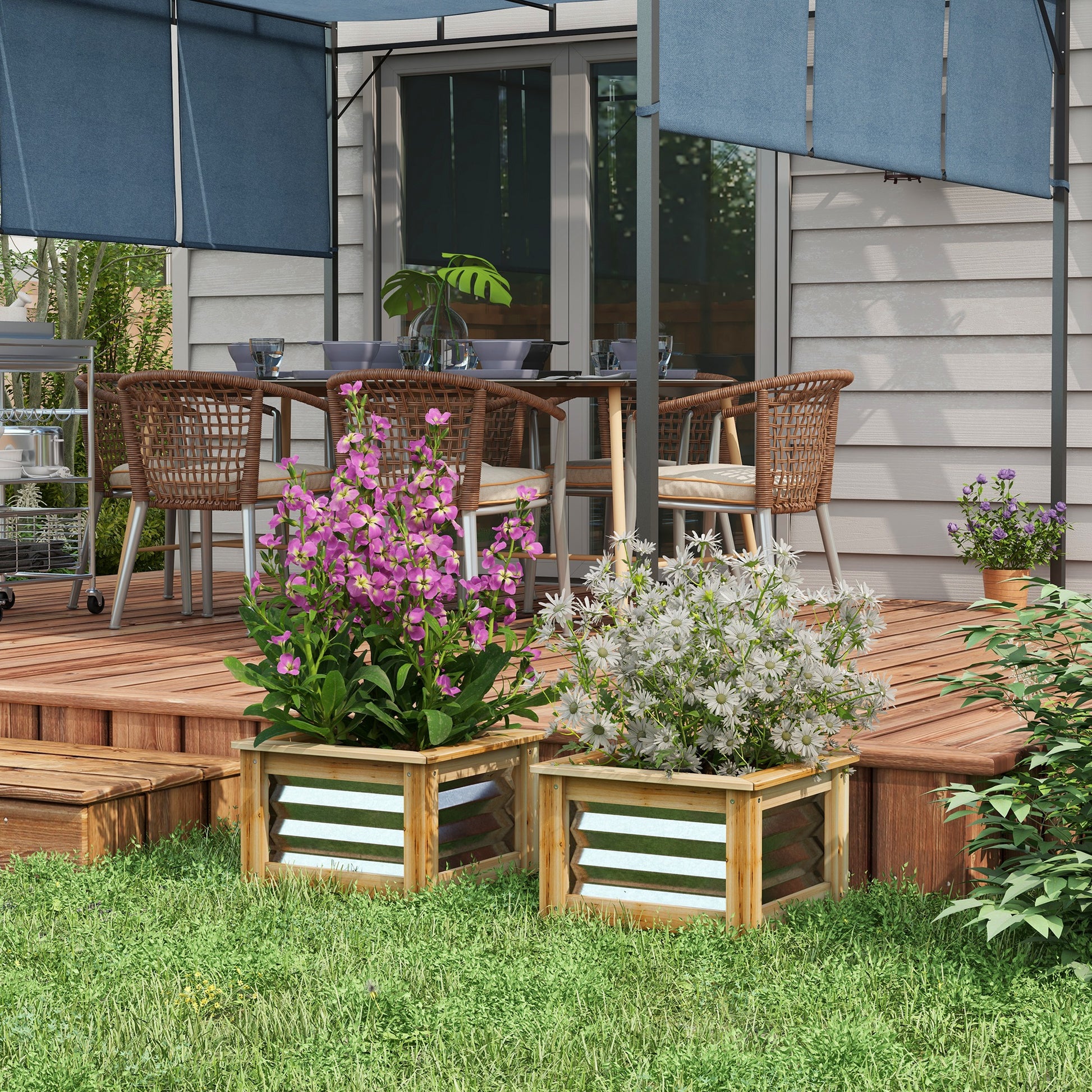 Outsunny Raised Garden Beds - 2 Pack Wood & Metal Planters