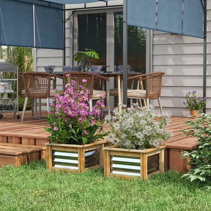 Outsunny Raised Garden Beds - 2 Pack Wood & Metal Planters
