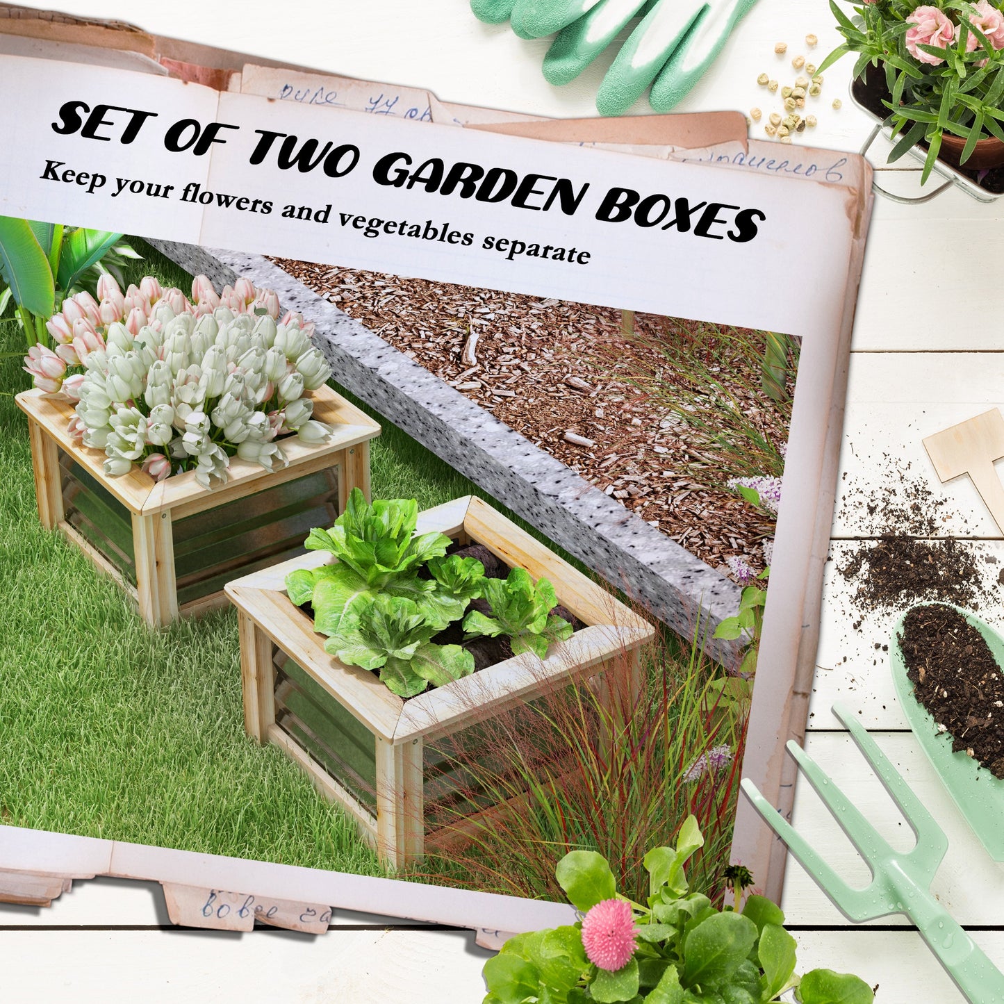 Outsunny Raised Garden Beds - 2 Pack Wood & Metal Planters