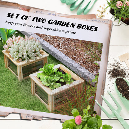 Outsunny Raised Garden Beds - 2 Pack Wood & Metal Planters