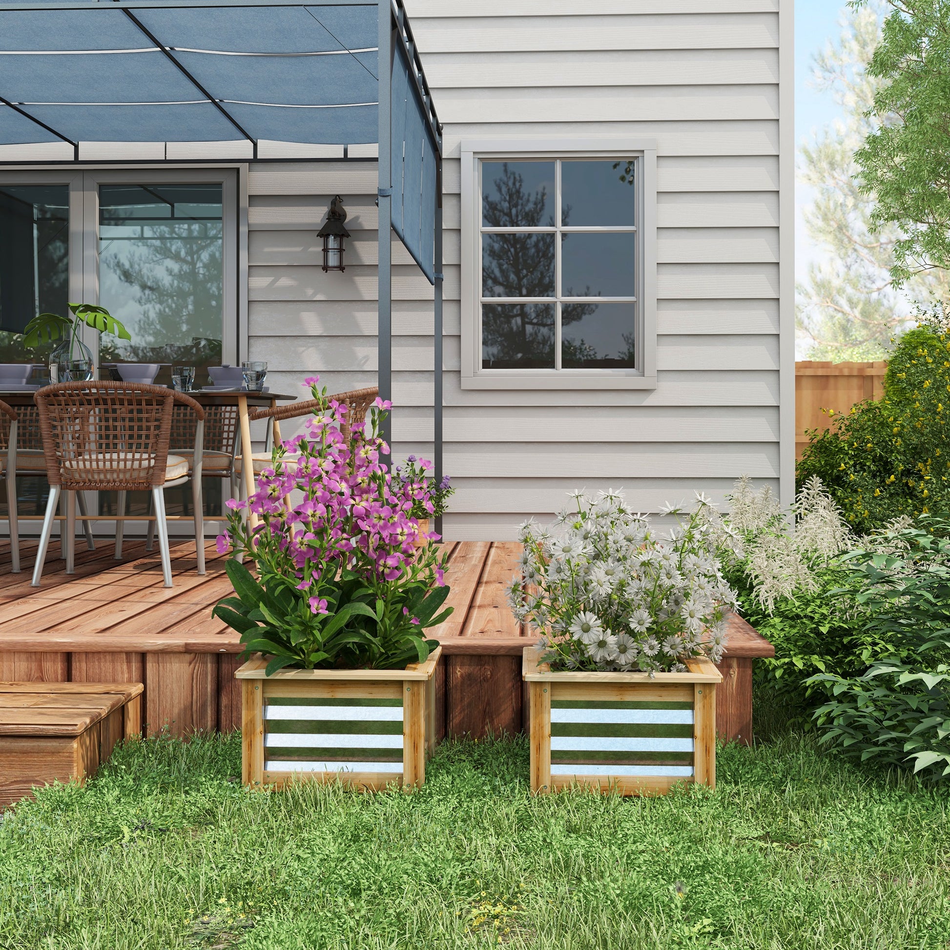 Outsunny Raised Garden Beds - 2 Pack Wood & Metal Planters