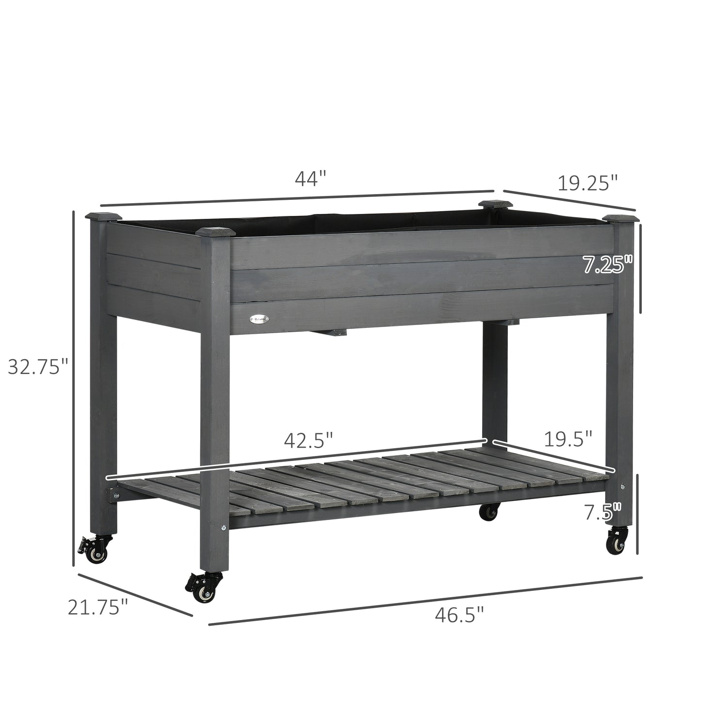 Gray Wooden Raised Garden Bed with Wheels - 47" L