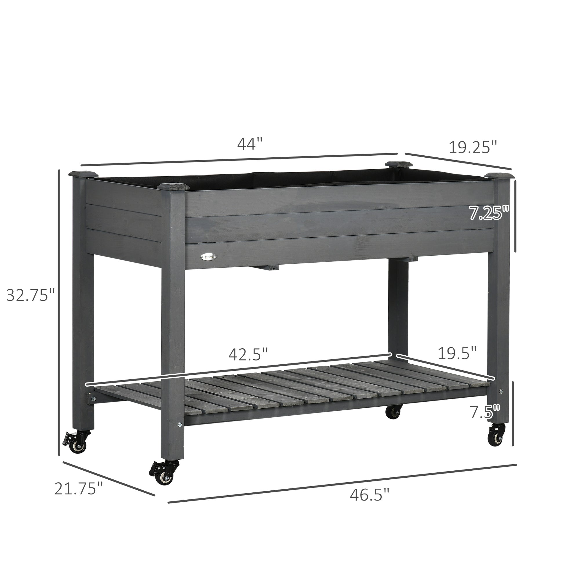 Gray Wooden Raised Garden Bed with Wheels - 47" L