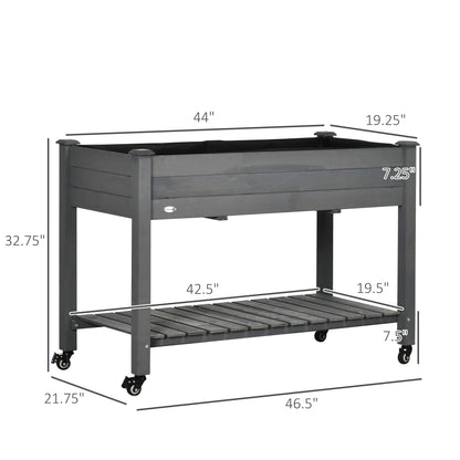 Gray Wooden Raised Garden Bed with Wheels - 47" L