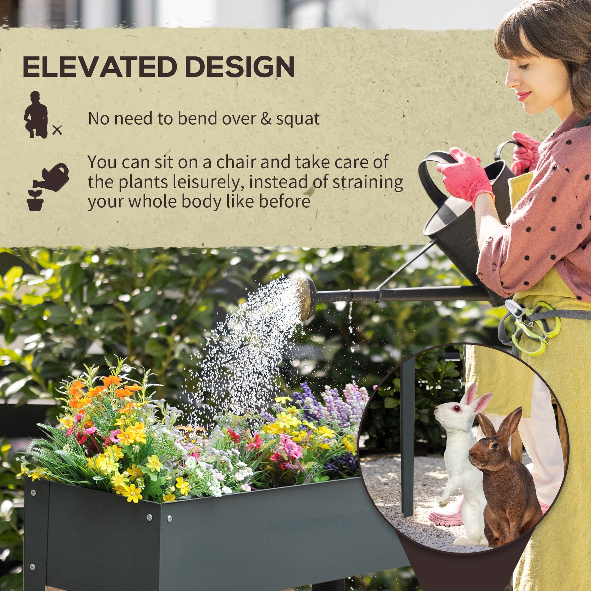 Gray Steel Raised Garden Bed - 39.25" Elevated Planter for Outdoor