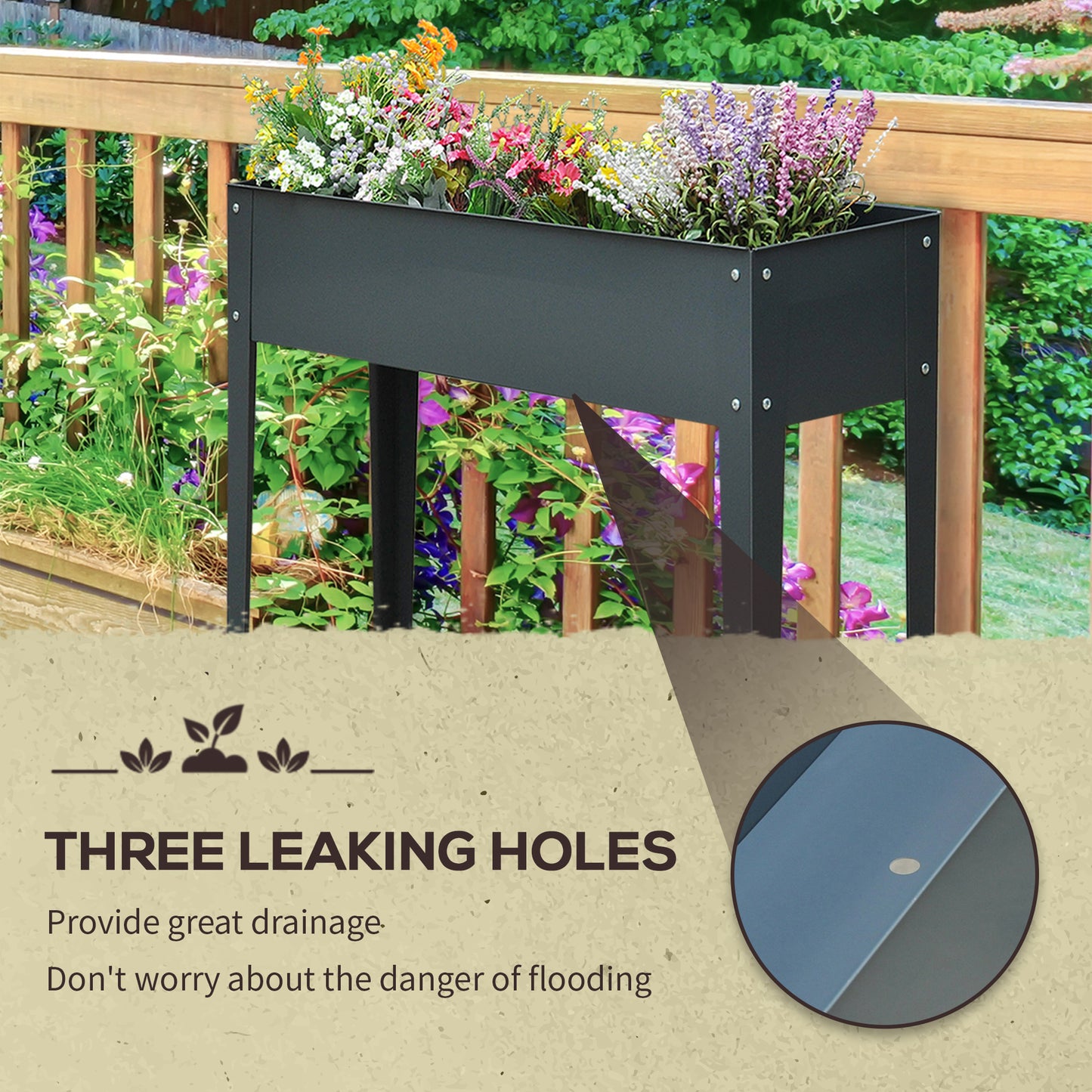 Gray Steel Raised Garden Bed - 39.25" Elevated Planter for Outdoor