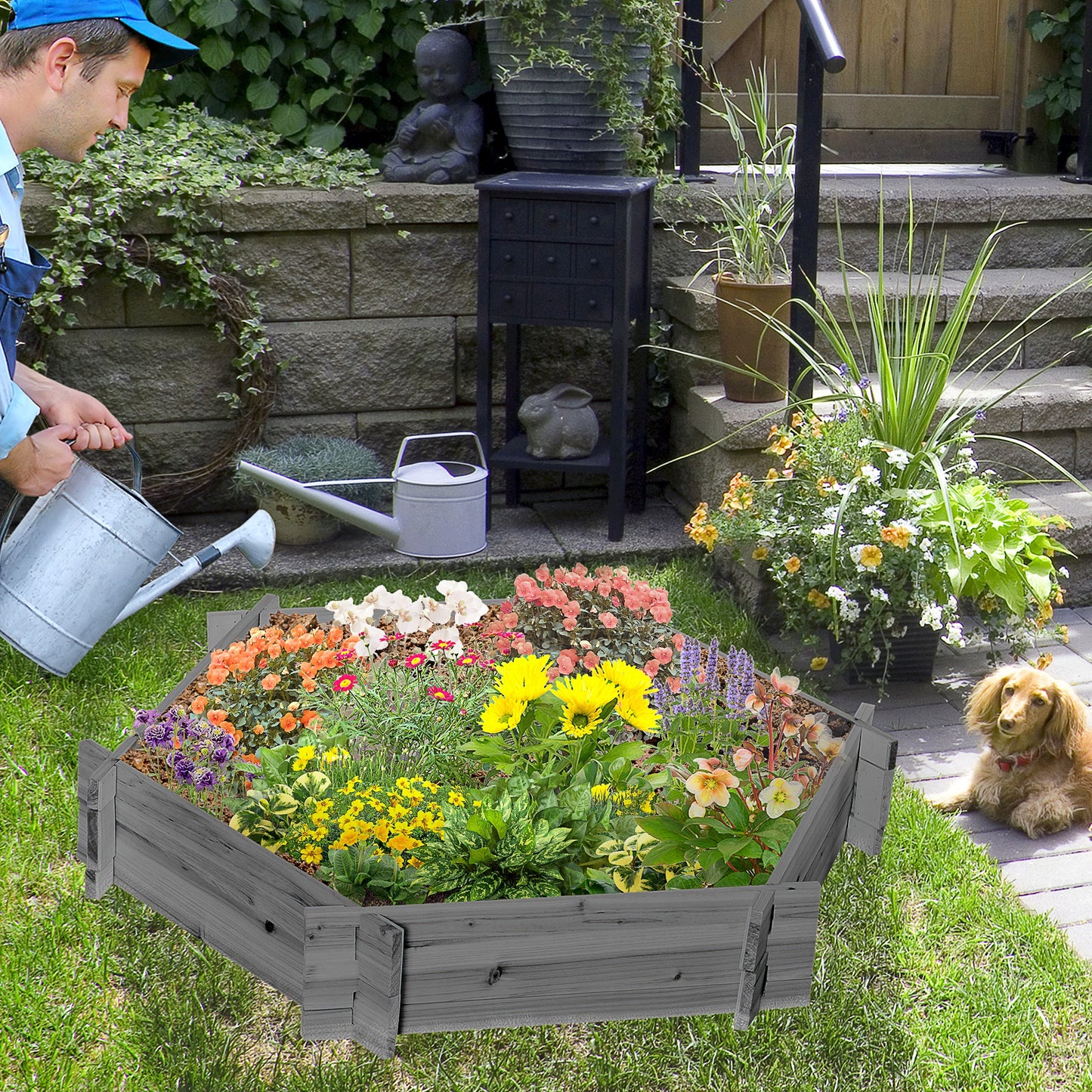 Gray Hexagon Raised Garden Bed - Outdoor Planter