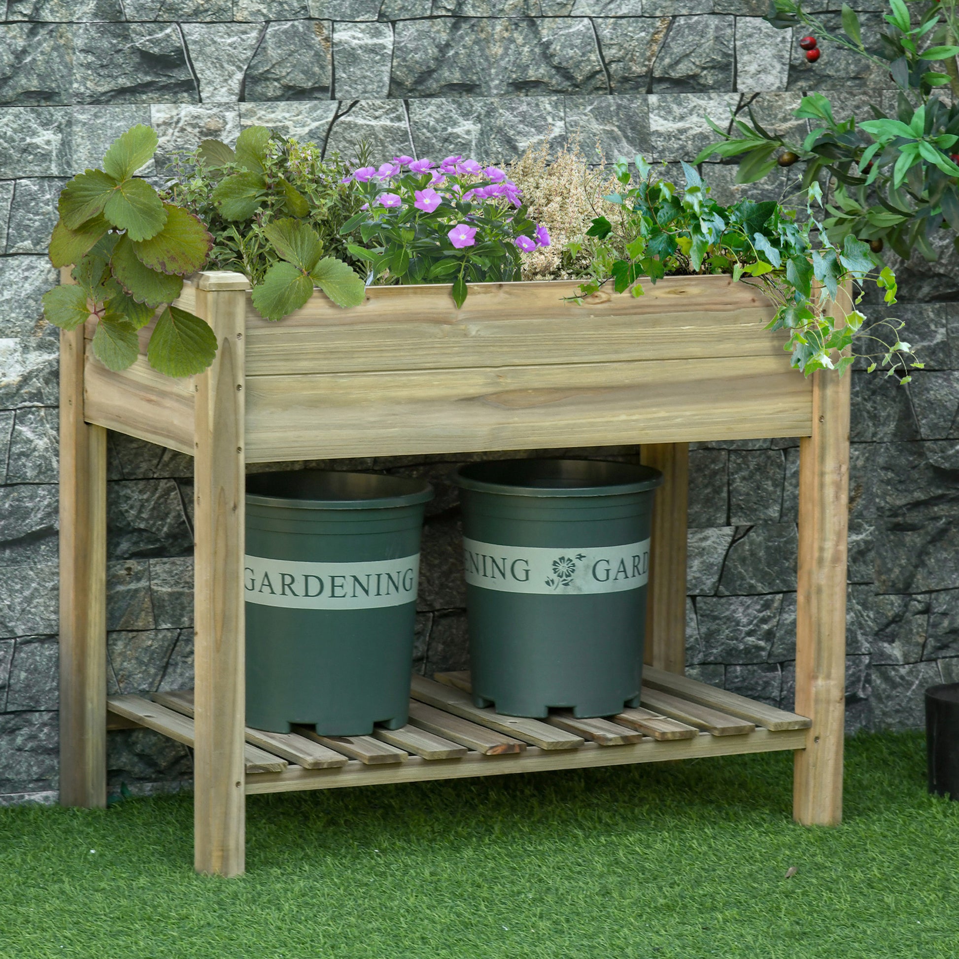Green Wood Raised Garden Bed for Patio Porch Outdoor Vegetable Growing