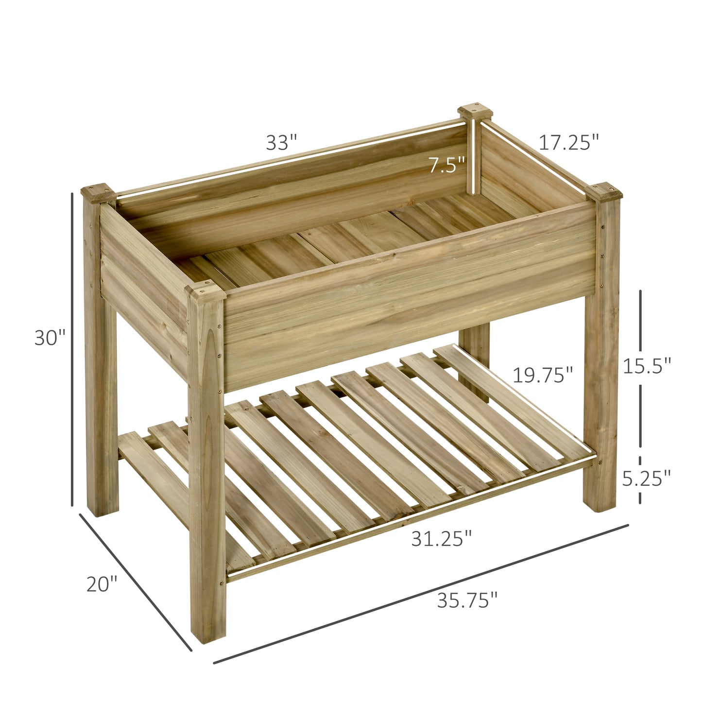 Green Wood Raised Garden Bed for Patio Porch Outdoor Vegetable Growing