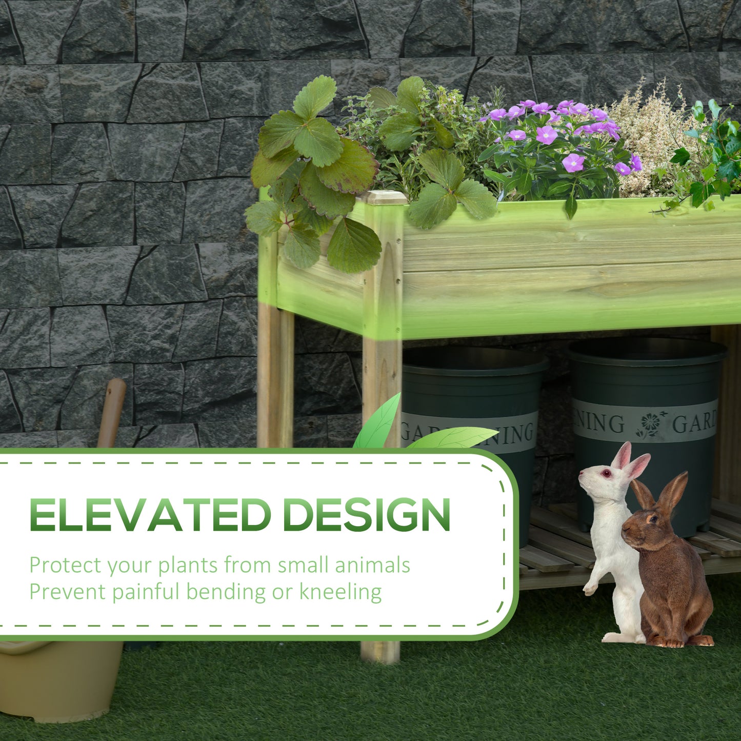Green Wood Raised Garden Bed for Patio Porch Outdoor Vegetable Growing