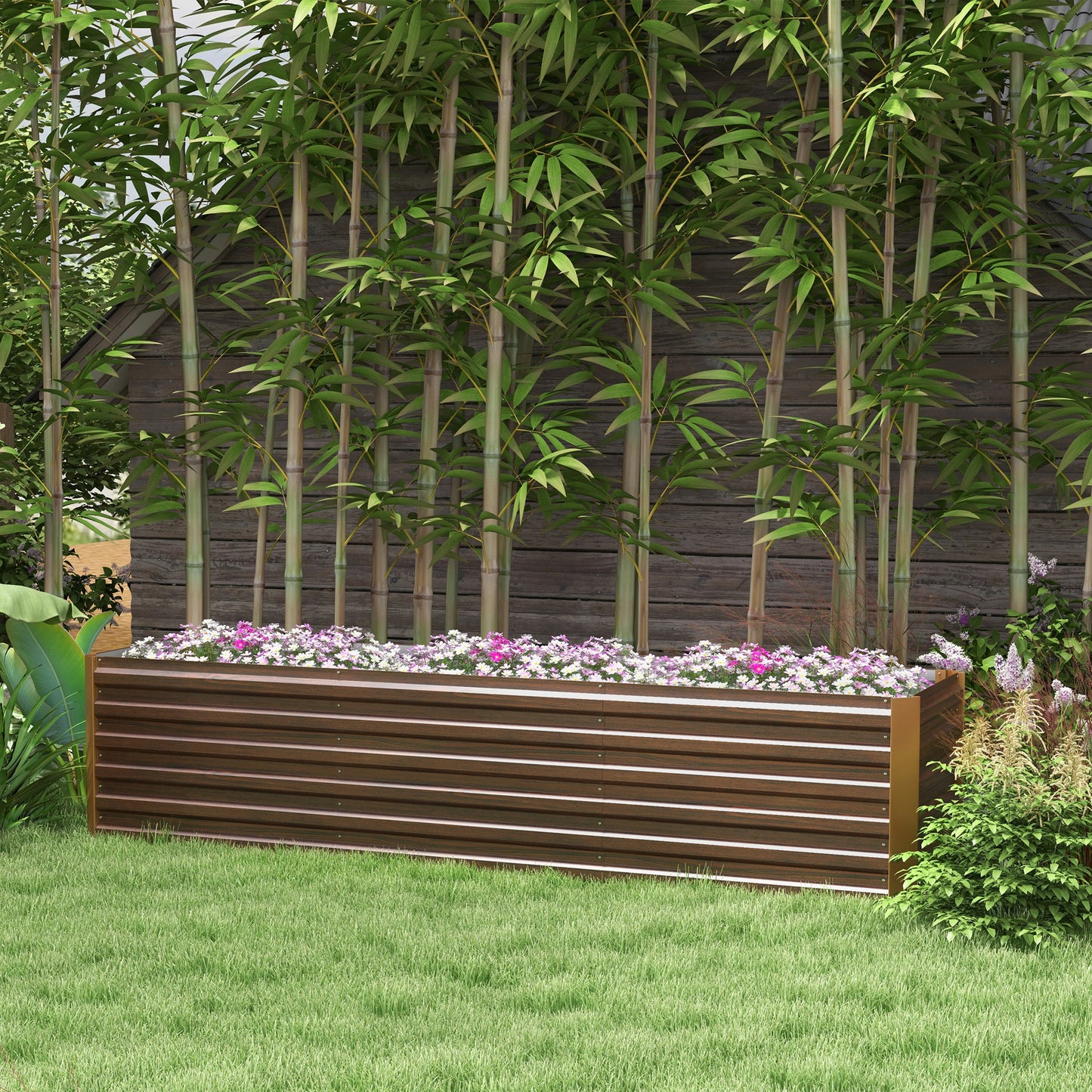 Brown Steel Raised Garden Bed for Outdoor Planting and Vegetable Growing