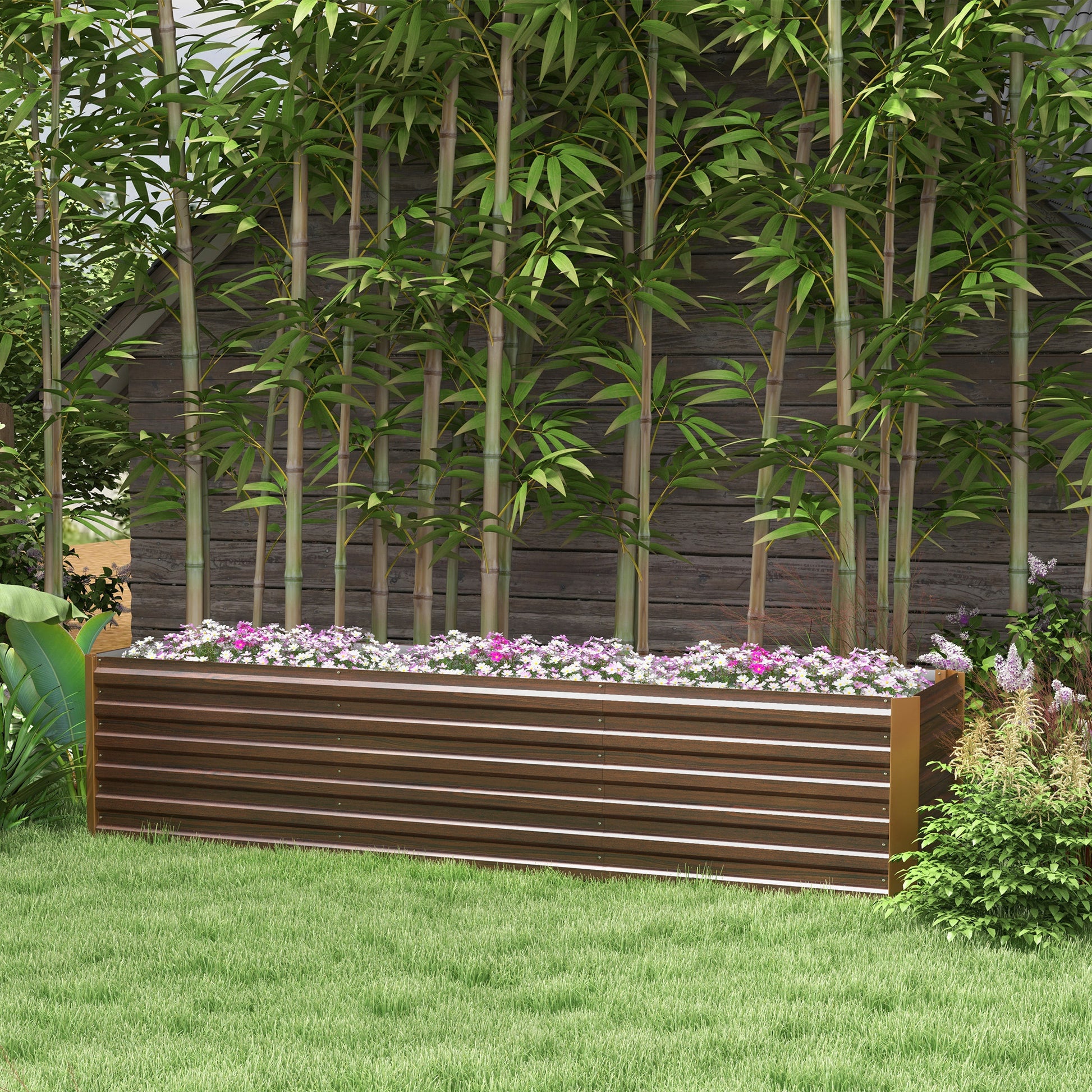 Brown Steel Raised Garden Bed for Outdoor Planting and Vegetable Growing