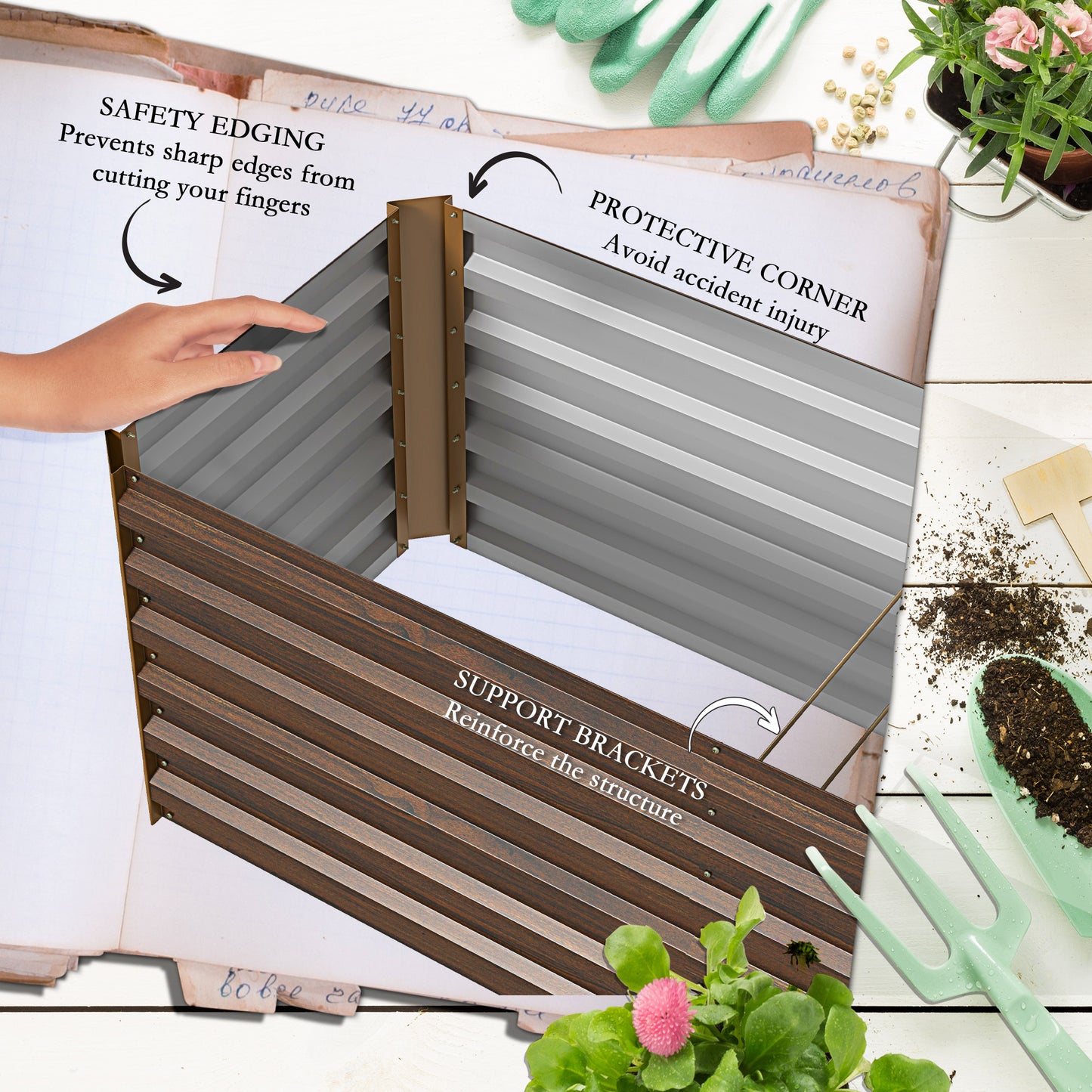 Brown Steel Raised Garden Bed for Outdoor Planting and Vegetable Growing
