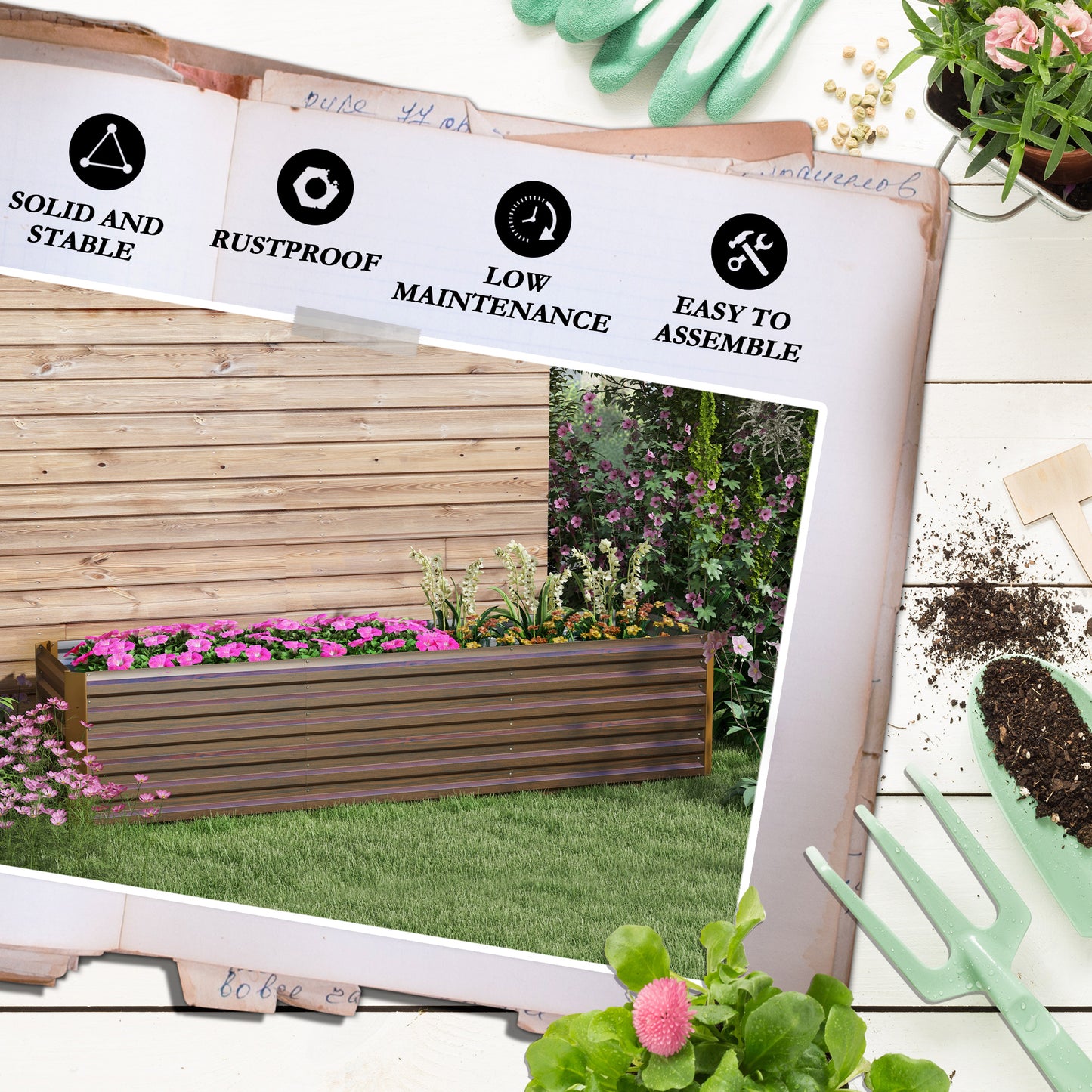 Brown Steel Raised Garden Bed for Outdoor Planting and Vegetable Growing