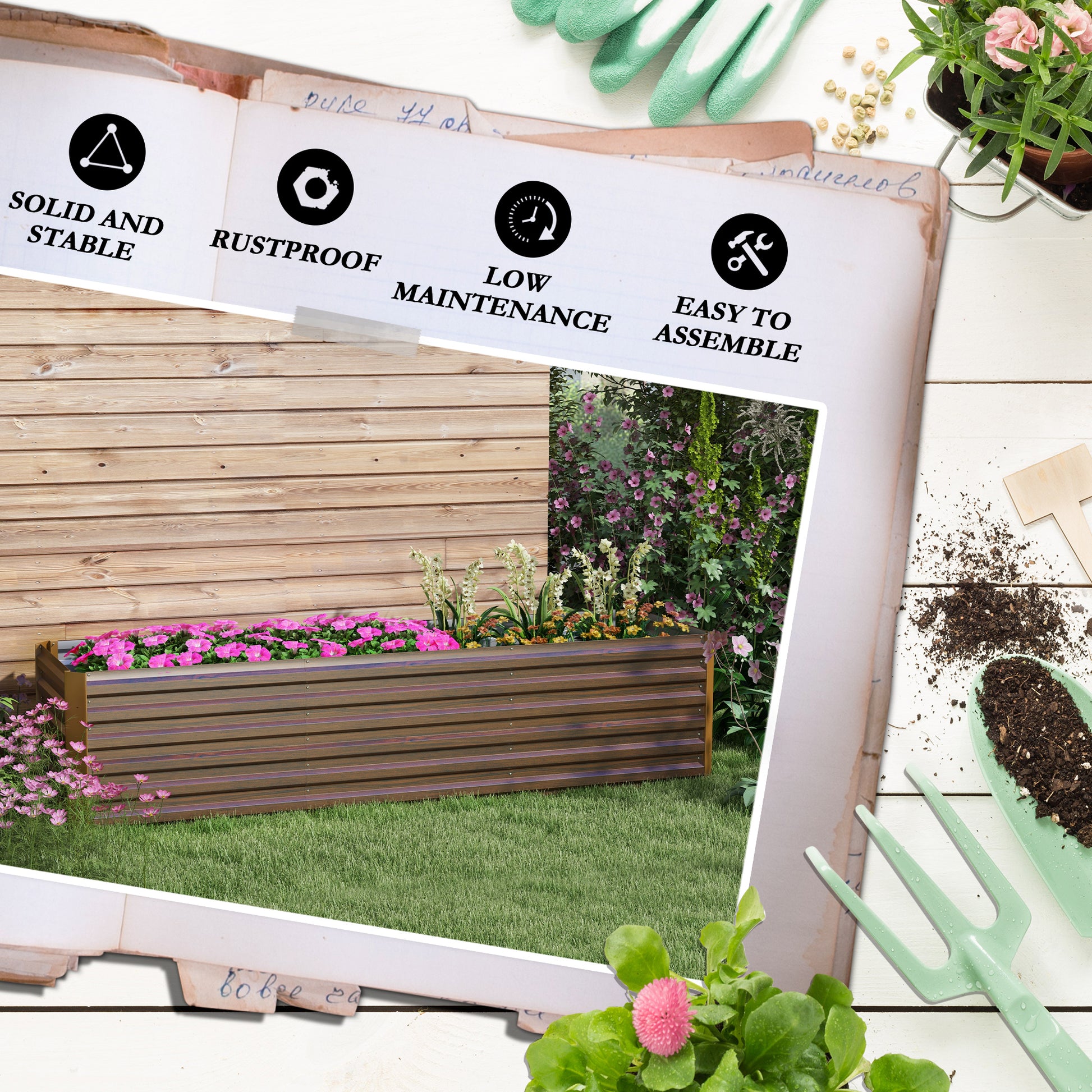Brown Steel Raised Garden Bed for Outdoor Planting and Vegetable Growing