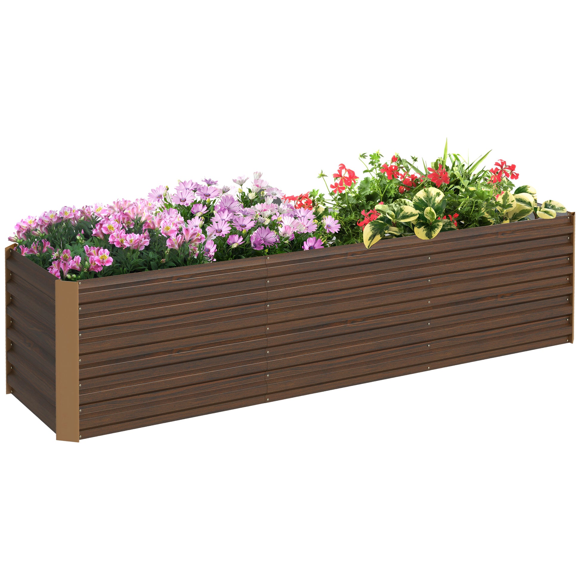 Outsunny 8x2x2ft Galvanized Raised Garden Bed Kit, Outdoor Metal Elevated Planter Box with Safety Edging, Large Raised Bed for Growing Flowers, Herbs and Vegetables, Brown