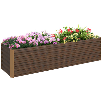 Outsunny 8x2x2ft Galvanized Raised Garden Bed Kit, Outdoor Metal Elevated Planter Box with Safety Edging, Large Raised Bed for Growing Flowers, Herbs and Vegetables, Brown