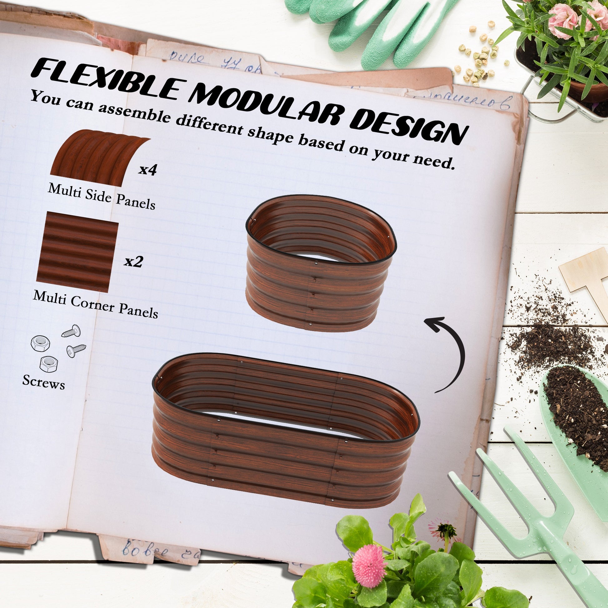 Outsunny 3.5' Raised Garden Bed Kit - Steel & Brown