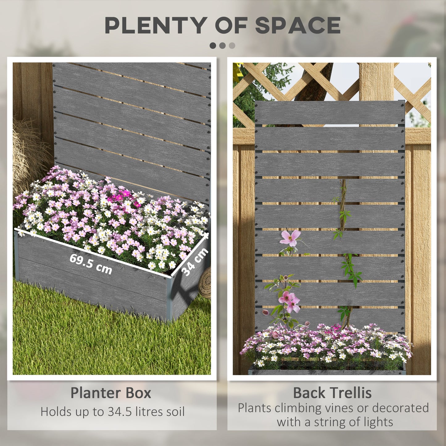 Gray Raised Garden Bed with Trellis - Outdoor Planter Box