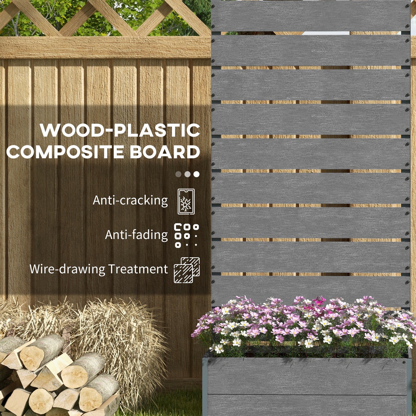 Gray Raised Garden Bed with Trellis - Outdoor Planter Box