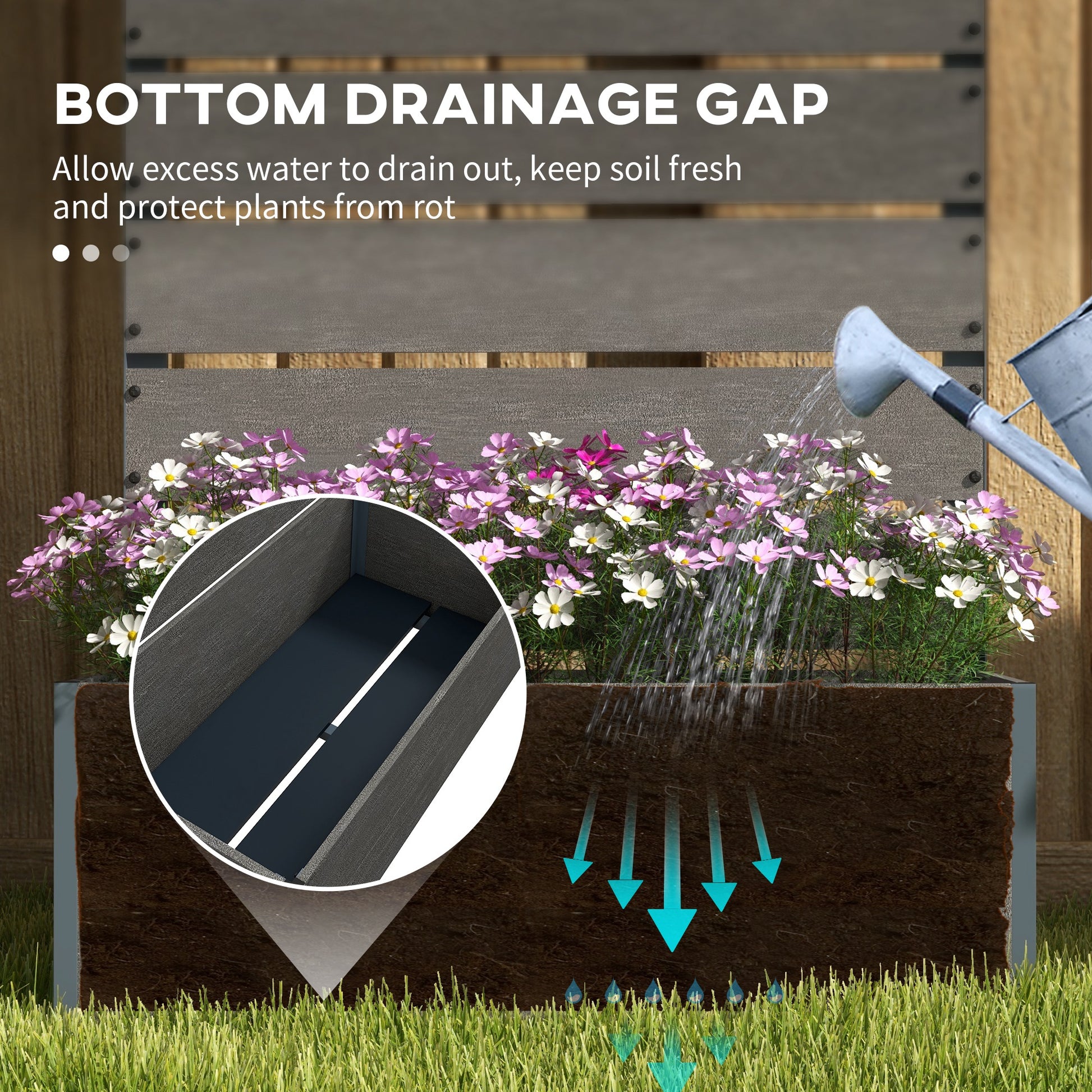 Gray Raised Garden Bed with Trellis - Outdoor Planter Box