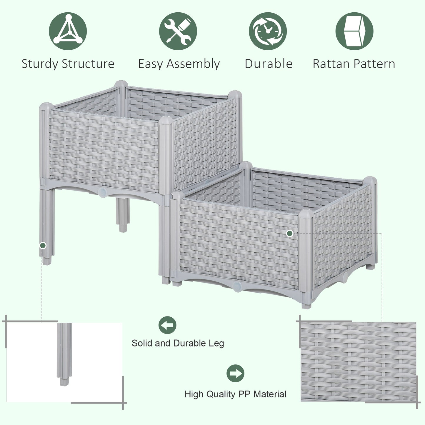 Gray Polypropylene Raised Garden Beds - 2 Piece Set