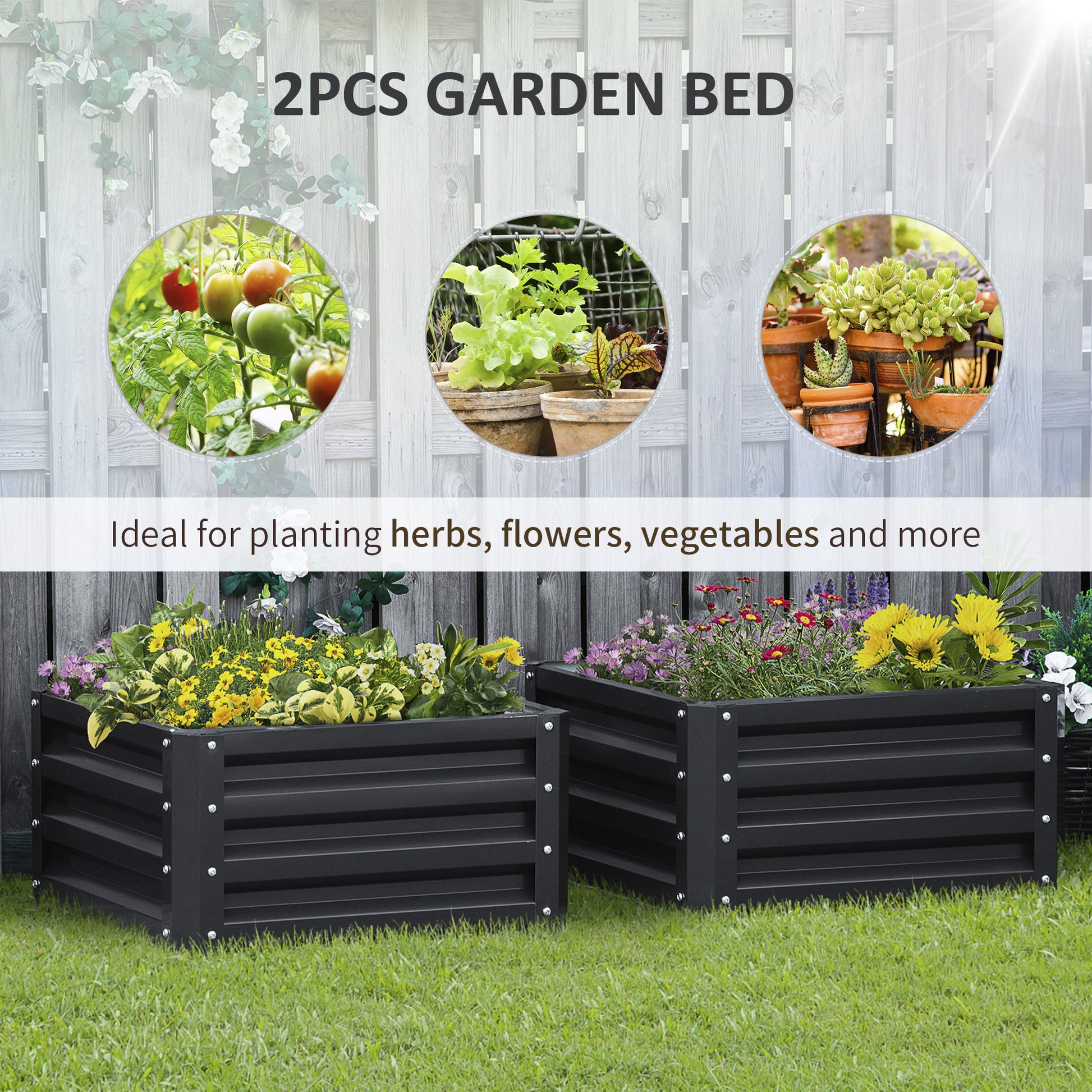 Gray Steel Raised Garden Beds - 2 Pack Planters
