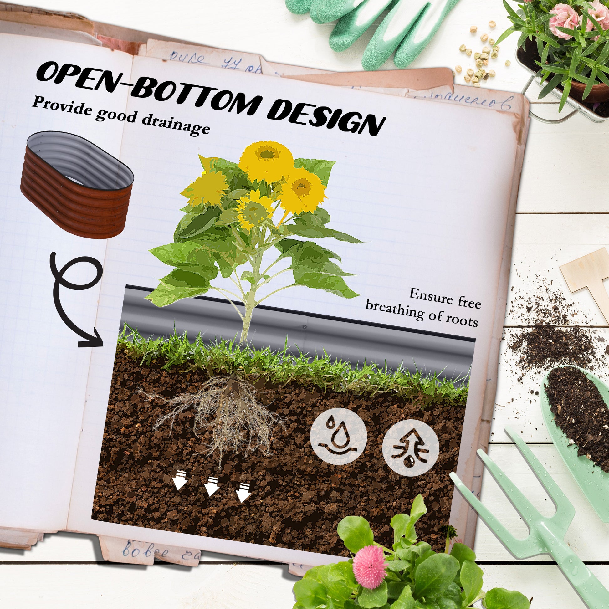 Brown Steel Modular Garden Bed Kit for Outdoor Planting
